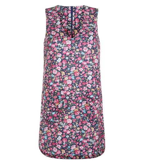 Blue Vanilla Navy Floral Print Pinafore Dress | New Look