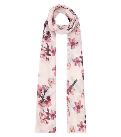 Pink Floral Print Longline Scarf | New Look
