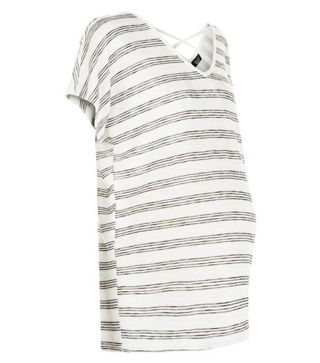 Maternity White Stripe Cross Back T-Shirt | New Look
