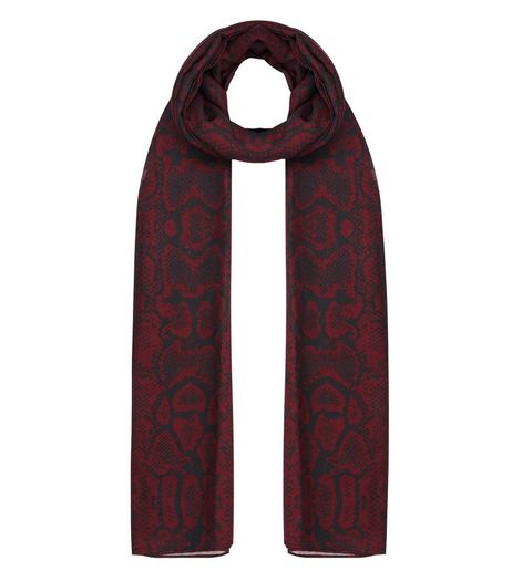 Burgundy Snakeskin Print Longline Scarf | New Look