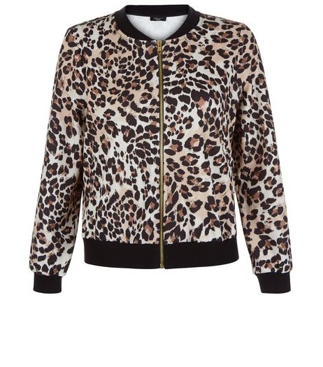 Petite Brown Animal Print Bomber Jacket | New Look