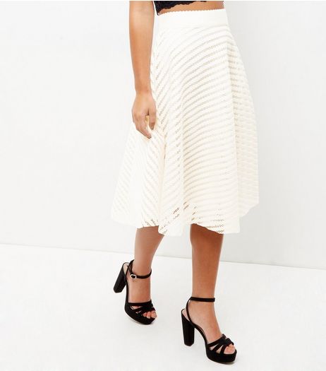 Petite Cream Mesh Stripe Balloon Midi Skirt | New Look