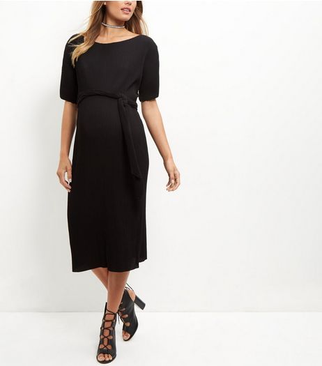 Maternity Black Pleated Midi Dress | New Look
