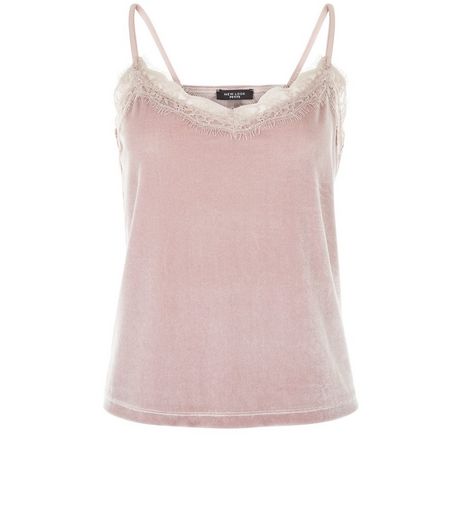 Petite Mink Velvet Lace Trim Cami | New Look