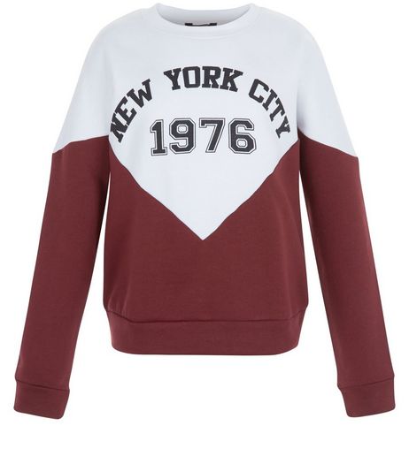 Teens Burgundy New York City Colour Block Sweater | New Look