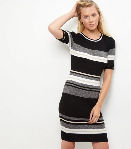 Tall Black Stripe Short Sleeve Dress | New Look