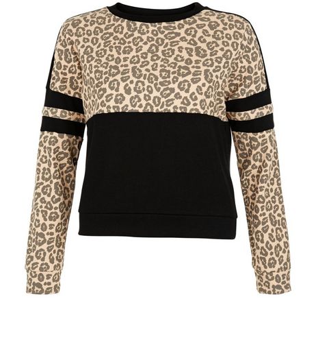Teens Brown Animal Print Colour Block Sweater | New Look