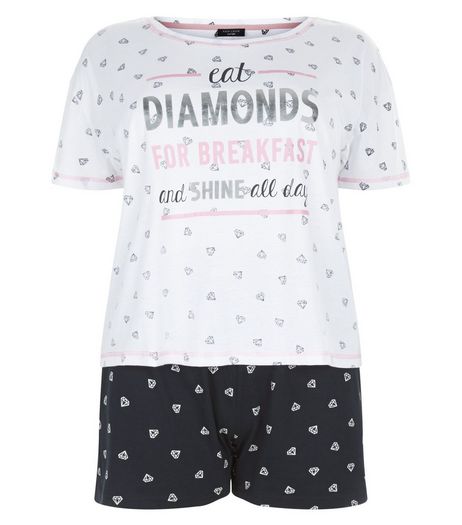 Curves Black Diamond Print Pyjama Set | New Look