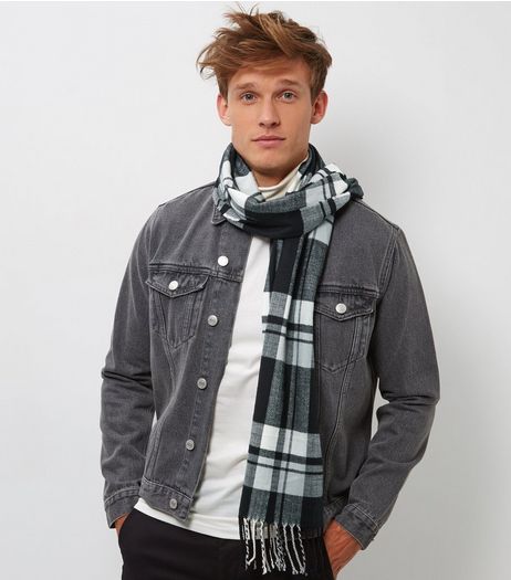 Black Check Tassel Hem Woven Scarf | New Look