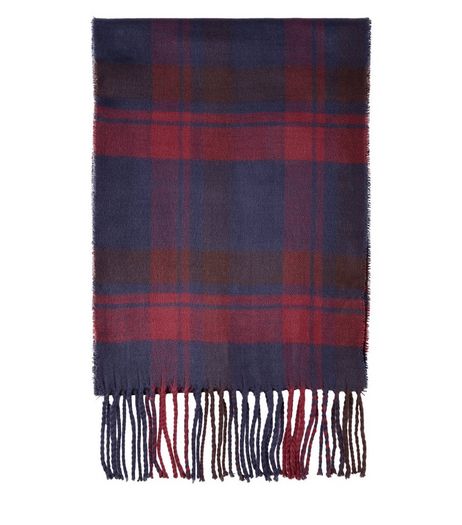 Burgundy Check Tassel Hem Woven Scarf | New Look