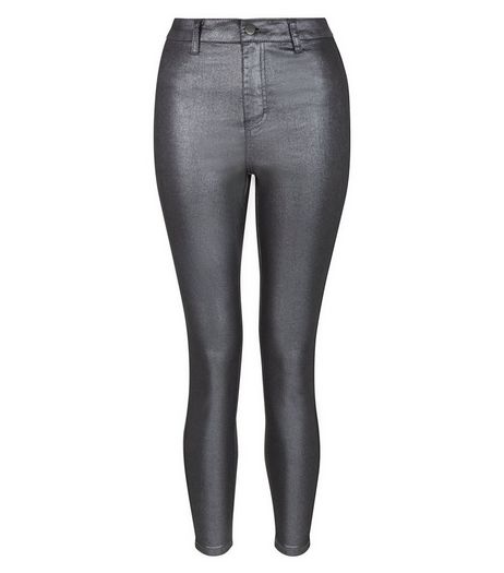 Petite Black Metallic Super Skinny Jeans | New Look