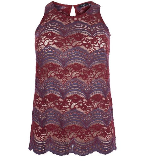 Curves Blue Stripe Lace Vest | New Look