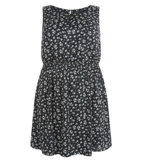 Curves Black Floral Print Elasticated Waist Dress | New Look