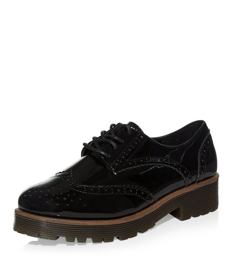 Teens Black Patent Chunky Brogues | New Look
