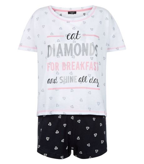 Petite Black Diamand Print Pyjama Set | New Look
