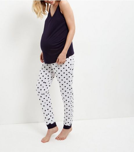 Maternity Navy Star Print Overbump Pyjama Set | New Look