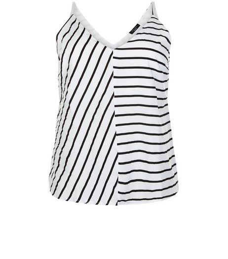 Curves White Stripe V Neck Cami | New Look