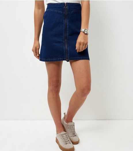 Blue Zip Front Denim Skirt | New Look