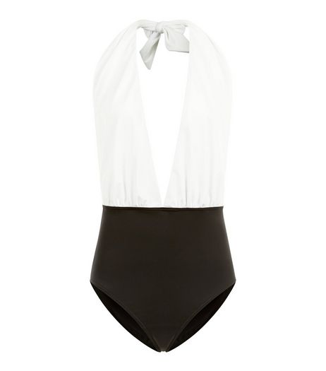 Black Plunge Colour Block Swimsuit | New Look