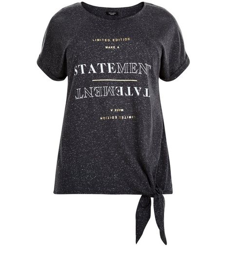 Curves Dark Grey Statement Tie Side T-Shirt | New Look