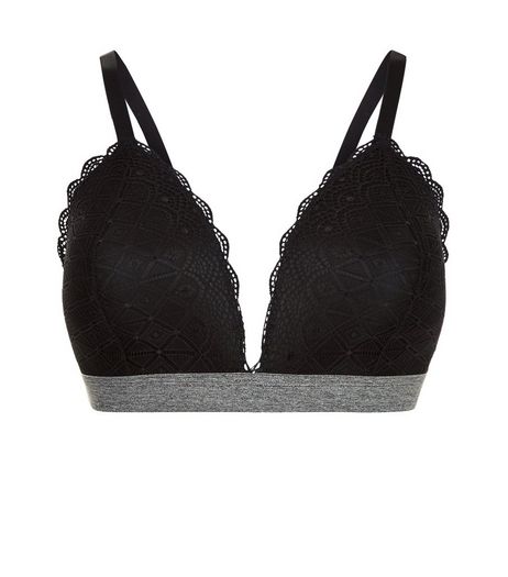 Black DD+ Geo Lace Bralet | New Look