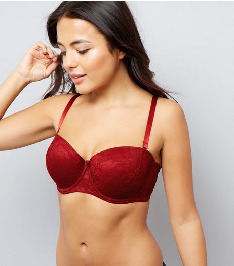 Red DD+ Lace Strapless Bra | New Look