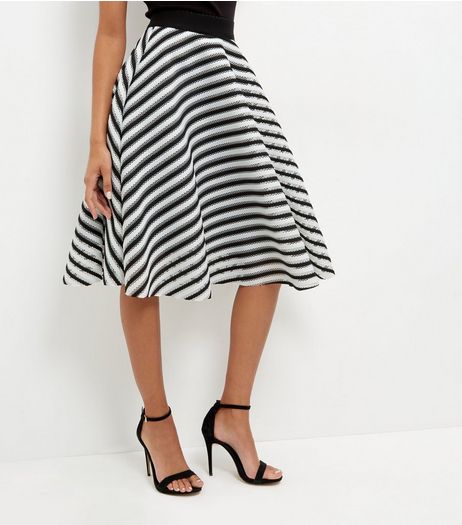 Monochrome Mesh Stripe Skater Skirt | New Look