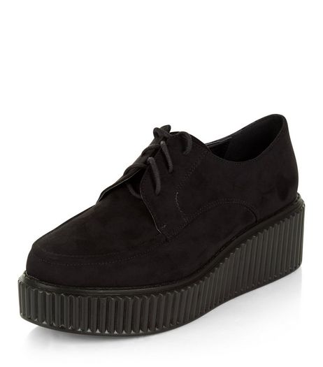 Wide Fit Black Suedette Creepers | New Look