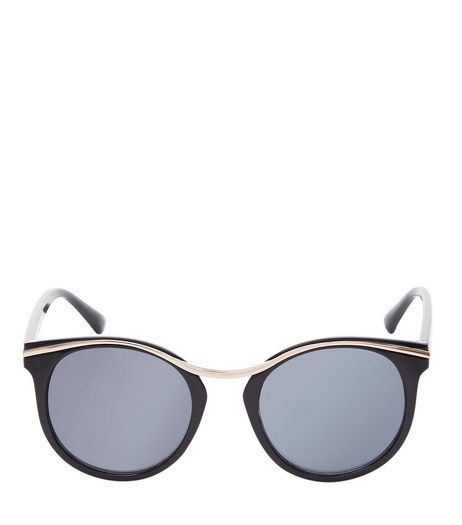 Black Contrast Metal Trim Sunglasses | New Look