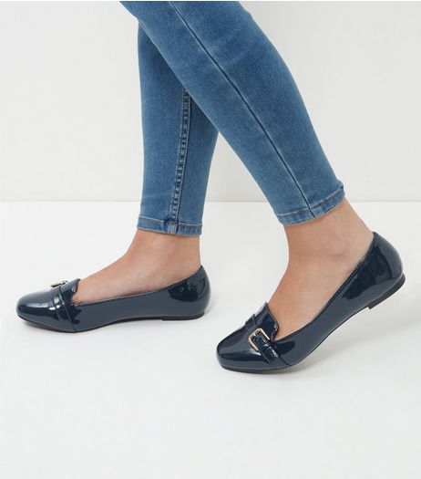 Wide Fit Navy Patent Mary Jane Pumps | New Look