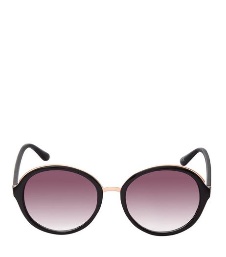 Black Metal Trim Round Sunglasses | New Look
