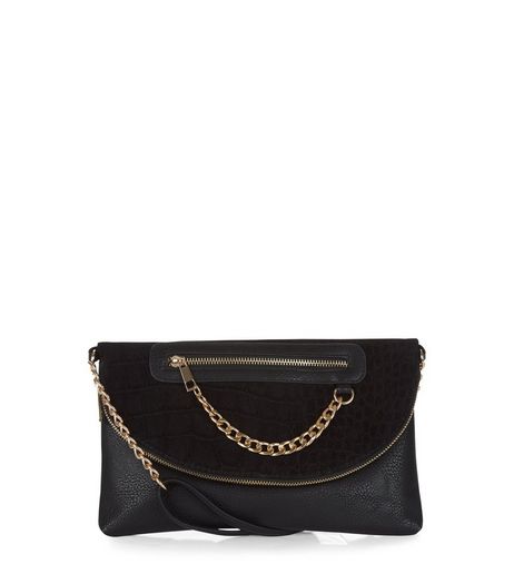 Black Chain Zip Clutch | New Look