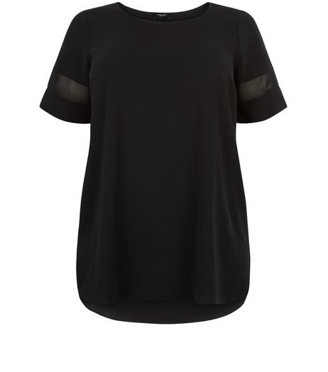 Curves Black Dip Hem T-shirt | New Look