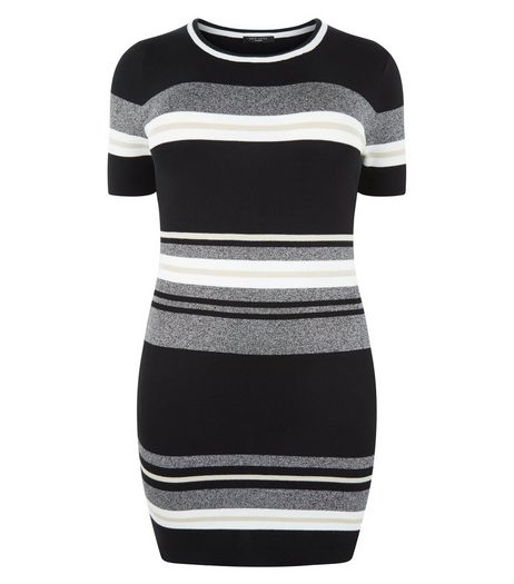 Curves Black Stripe Knitted Dress | New Look