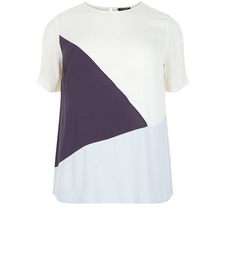 Curves White Colour Block T-Shirt | New Look