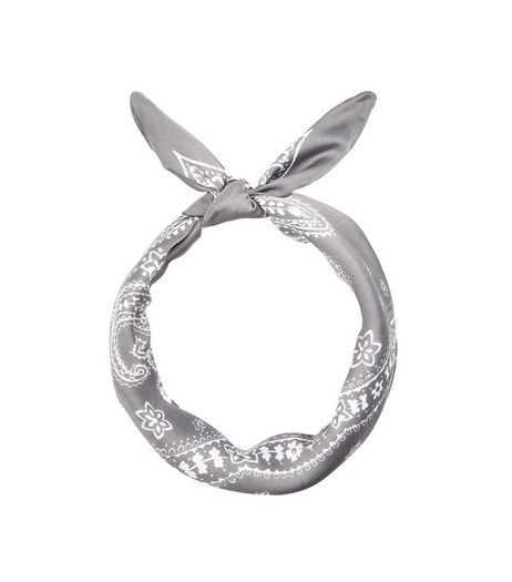 Grey Paisley Print Satin Bandana | New Look