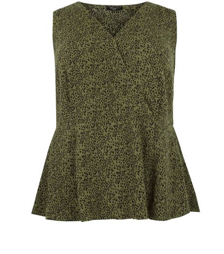 Curves Green Animal Print Wrap Top | New Look