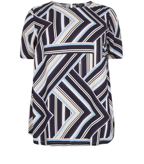 Curves Blue Abstract Print T-Shirt | New Look