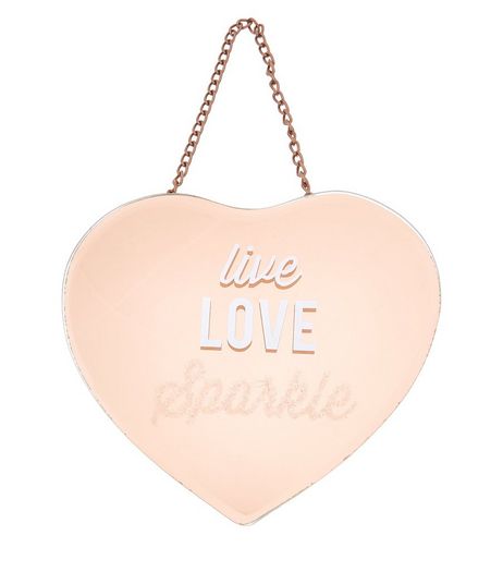 Pink Live Love Sparkle Heart Mirror Plaque | New Look