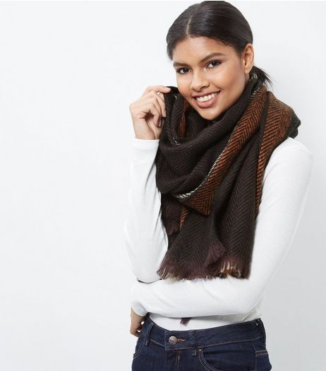 Black Herringbone Oversized Scarf | New Look