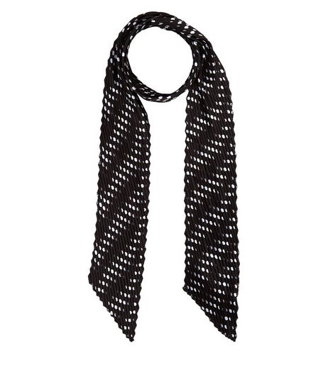 Black Polka Dot Pleated Skinny Scarf | New Look