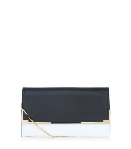 Black Colour Block Metal Trim Clutch | New Look