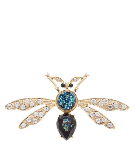 Gold Diamante Stone Bug Brooch | New Look