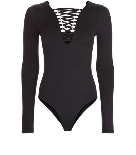 Cameo Rose Black Lace Up Bodysuit | New Look