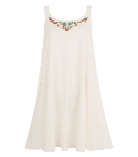 Blue Vanilla Cream Embroidered Swing Dress | New Look