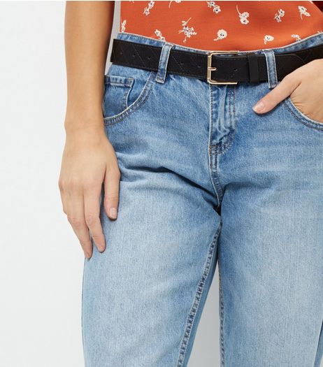 Black Leather-Look Quilted Jeans Belt | New Look