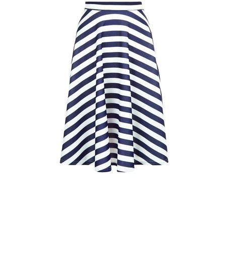 Mela Blue Stripe Scuba Midi Skirt | New Look