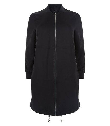 Curves Black Longline Bomber Jacket | New Look