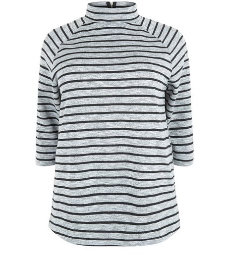 Curves Grey Stripe Funnel Neck Top | New Look