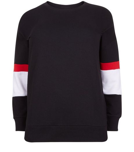 Curves Black Balloon Sleeve Stripe Jumper | New Look